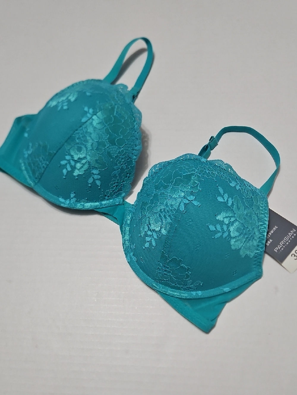 Parisian Intimates Teal Floral Lace Push-Up Bra Size 38C